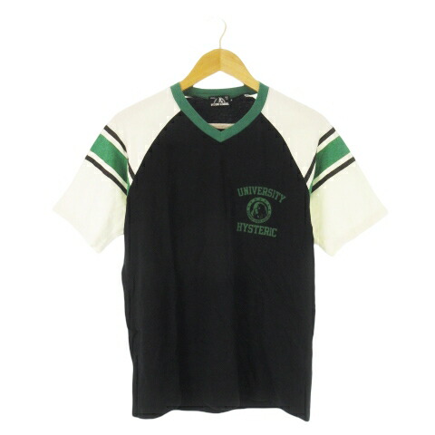 【中古】ヒステリックグラマー HYSTERIC GLAMOUR ティーシャツ Vのど首 半袖 ラグラン うつり変わり 色彩設計 伝達ルート ロゴタイプ 刷り上げる M 緑 緑であること /CK12 ■GY35 メンズ 【ベクター 古着】 251128 Tシャツ・カットソー-トップス-メンズファッション