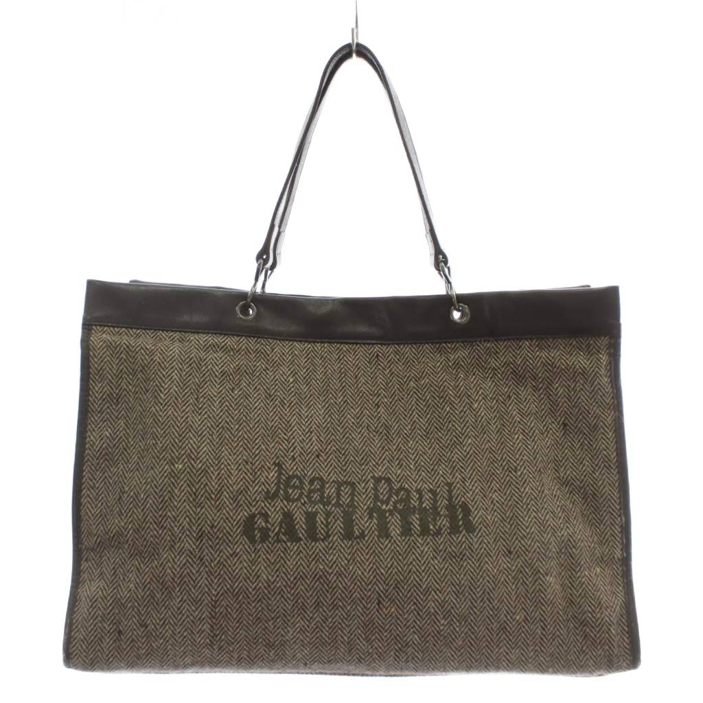 【中古】ジャンポールゴルチエ Jean Paul GAULTIER トートバッグ ハンド ウール レザー ヘリンボーン柄 ロゴ 茶色 ブラウン /XZ ■GY18 レディース 【ベクトル 古着】 251124