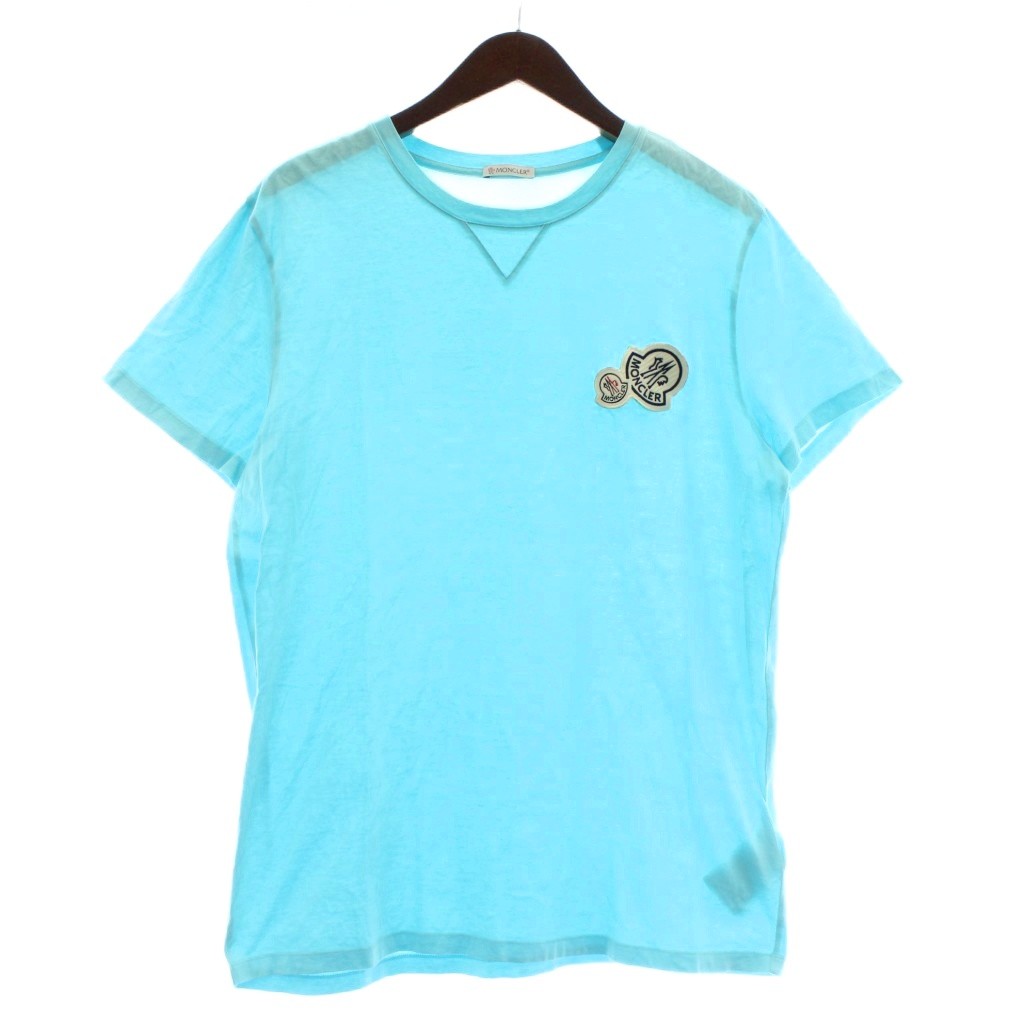 【中古】モンク軌跡 MONCLER MAGLIA ティーシャツ カットソー 半袖 労働者の一団のど首 ロゴタイプ 紋章 水色 ともし火青碧 H10918C00057 8390Y /XZ ■GY18 メンズ 【ベクター 古着】 251124