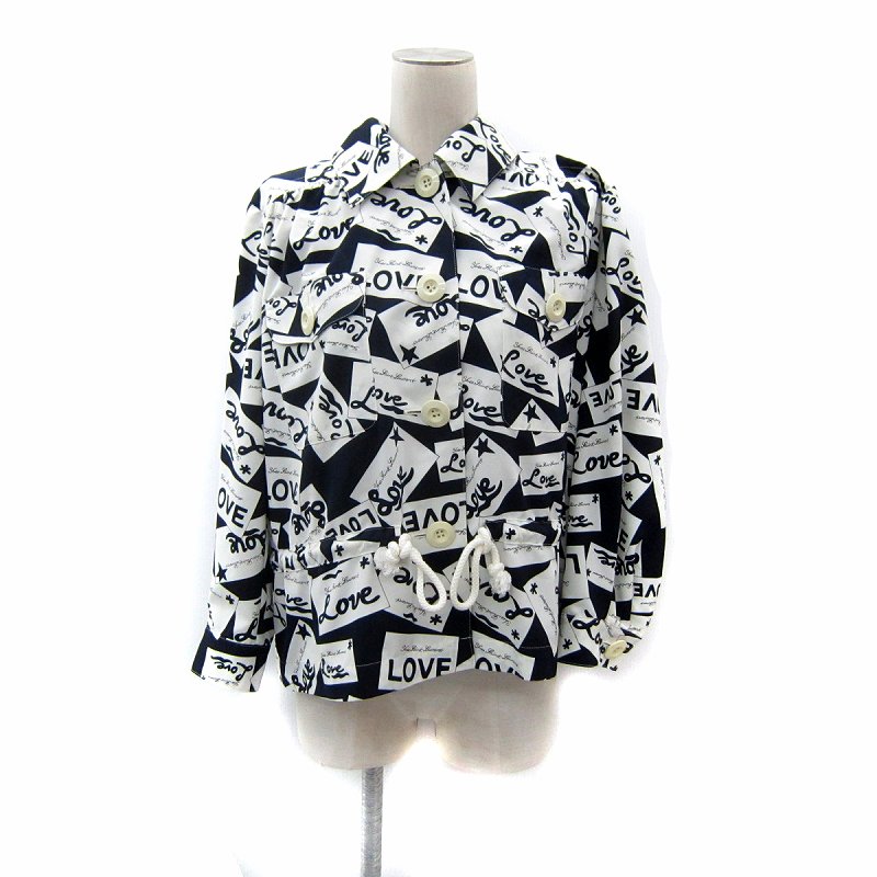【中古】イヴサンローラン YVES SAINT LAURENT ブラウス シャツ 長袖 総柄 オーバーサイズ 34 S 紺 ネイビー 白 ホワイト /SY30 ■GY18 レディース 【ベクトル 古着】 251203
