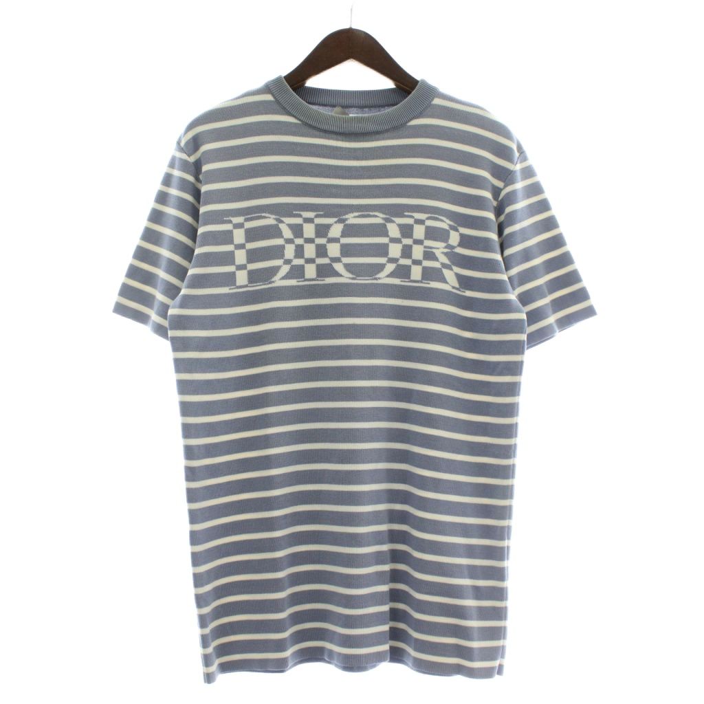 【中古】ディオールオム Dior HOMME ロゴタイプ 編み物 プルオーバー 地絹 綿織物 半袖 間借り人 XS 青 青碧 白 白いこと 183M647AT234 /XZ ■GY19 メンズ 【ベクター 古着】 251213