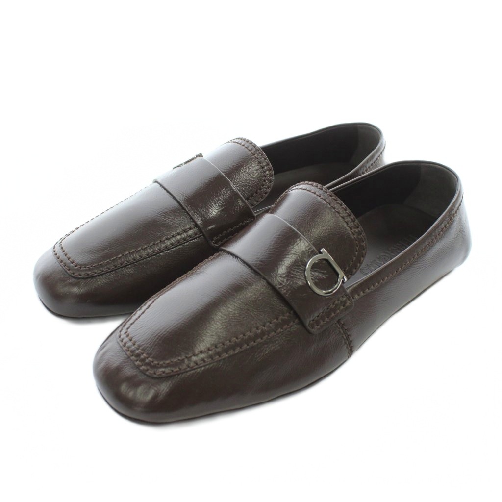 【中古】未使用品 サルヴァトーレフェラガモ Salvatore Ferragamo 24SS DEBROS ローファー モカシン レザー スクエアトゥ ガンチーニ 7 25.5cm 茶色 ブラウン /XZ ■GY19 メンズ 【ベクトル 古着】 251127