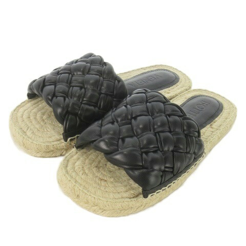 【中古】未当て嵌める品 ボッテガヴェネタ BOTTEGA VENETA JACK FLAT SANDAL 滑っこいサンダル なめし革 革 36 黒 黒いこと エスパドリーユ イントレチャート /AO3 ■GY19 レディース 【ベクター 古着】 251222