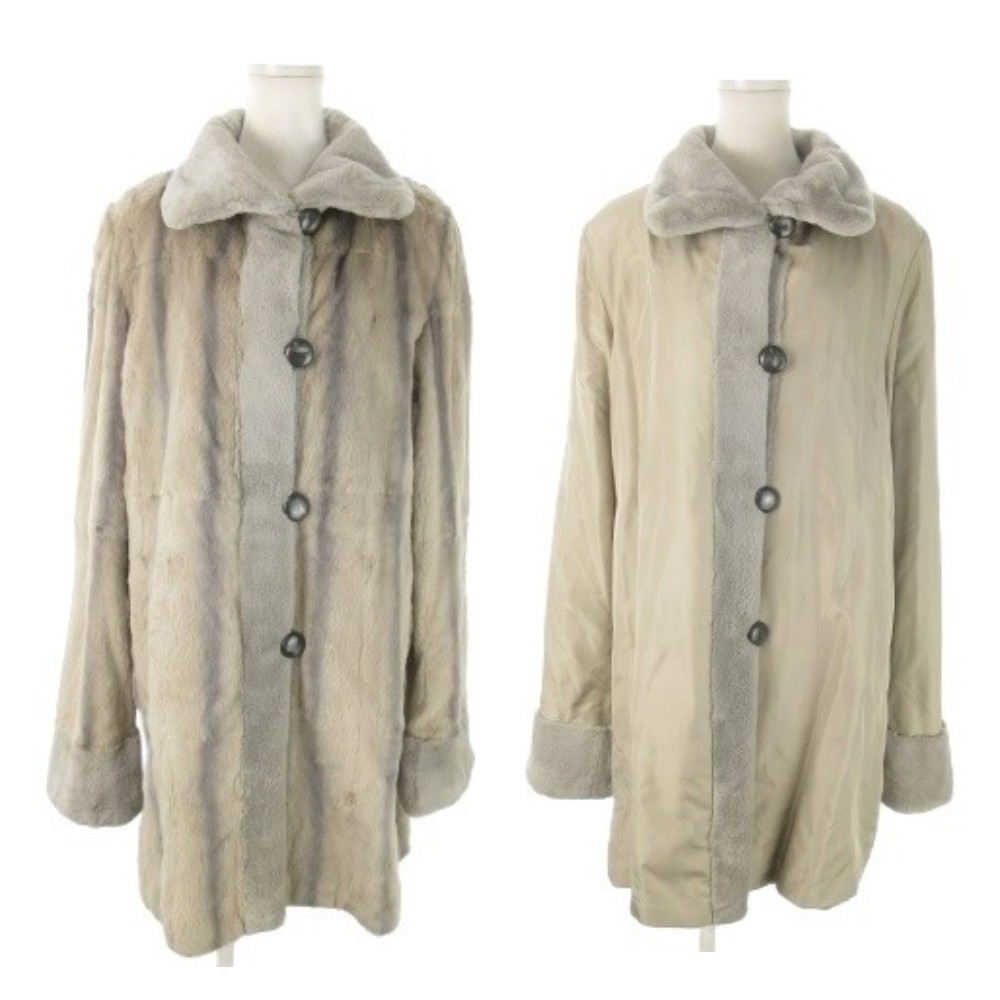 【中古】ションベール Chombert BOUTIQUE リバーシブル ミンク ウィーゼル ファー コート ロング ステンカラー 毛皮 シルク 絹 グレー /AO14 ■GY44 レディース 【ベクトル 古着】 251216