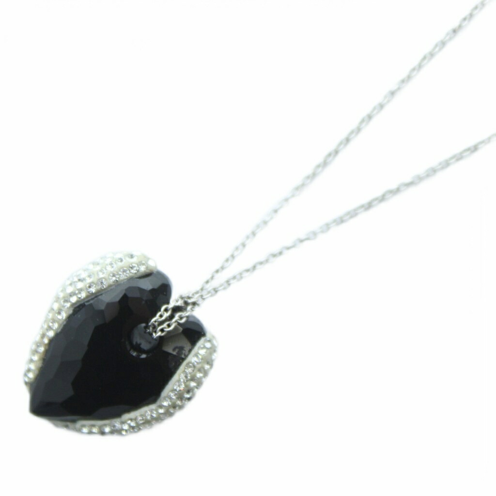 【中古】スワロフスキー SWAROVSKI ネックレス クリスタル ラインストーン ペンダント チェーン 黒 ブラック シルバーカラー /KW ■GY11 レディース 【ベクトル 古着】 251208