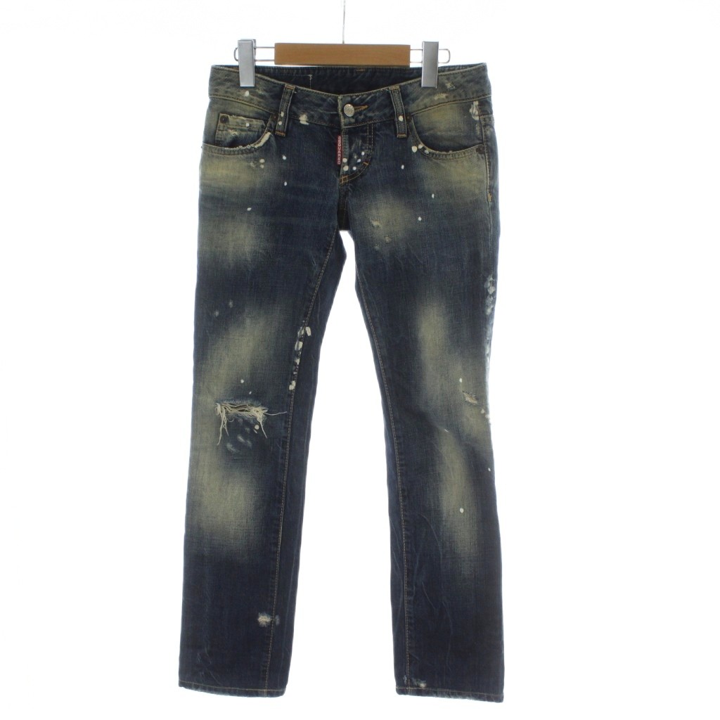 【中古】ディースクエアード DSQUARED2 2011AW デニム ジーンズ 36 インディゴ ストレート ペイント ダメージ加工 S75LA0263 /PP ■GY42 レディース 【ベクトル 古着】 251210