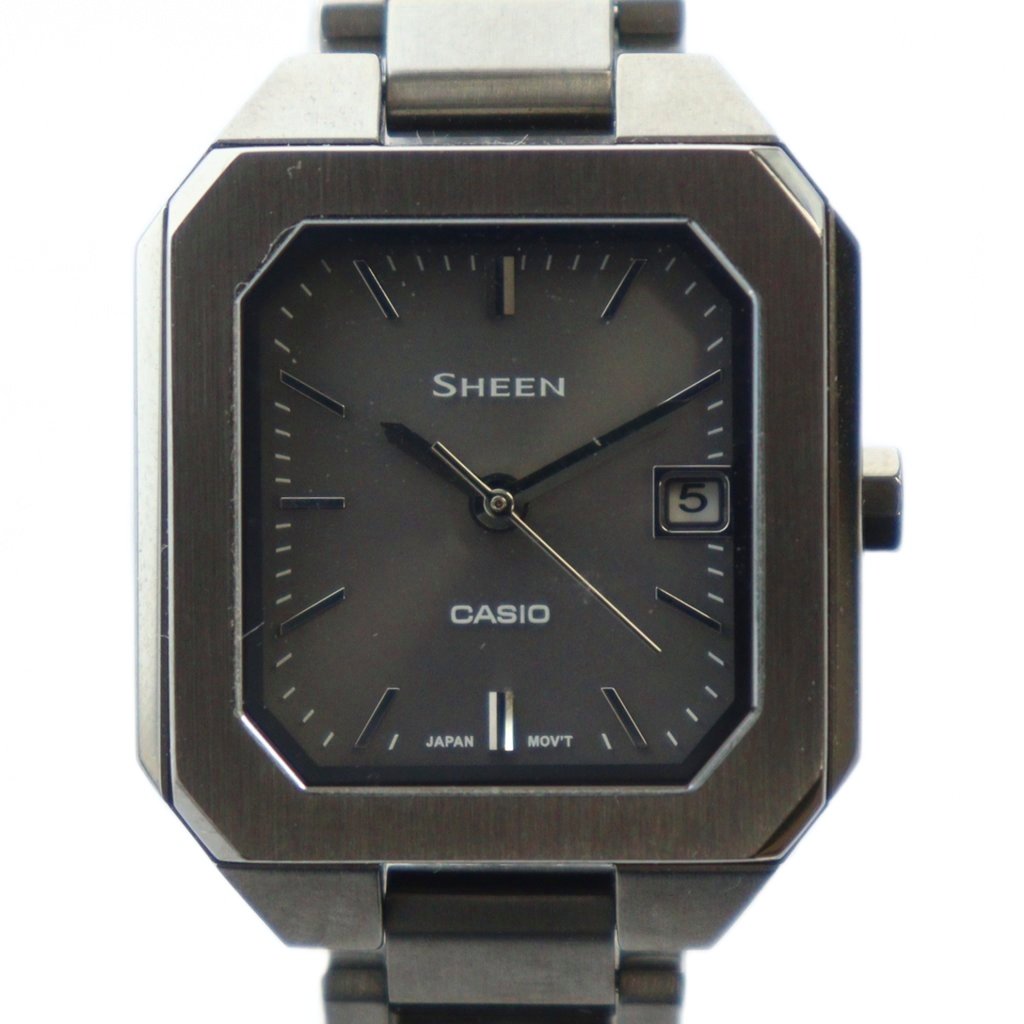【中古】カシオ CASIO 一こま SHEEN SHS-4528 ウオッチ 御覧になる ソーラー 真四角 ロゴタイプ 暦付き添い人 デイト しろがね色色 ■GY18 /MQ メンズ 【ベクター 古着】 251207