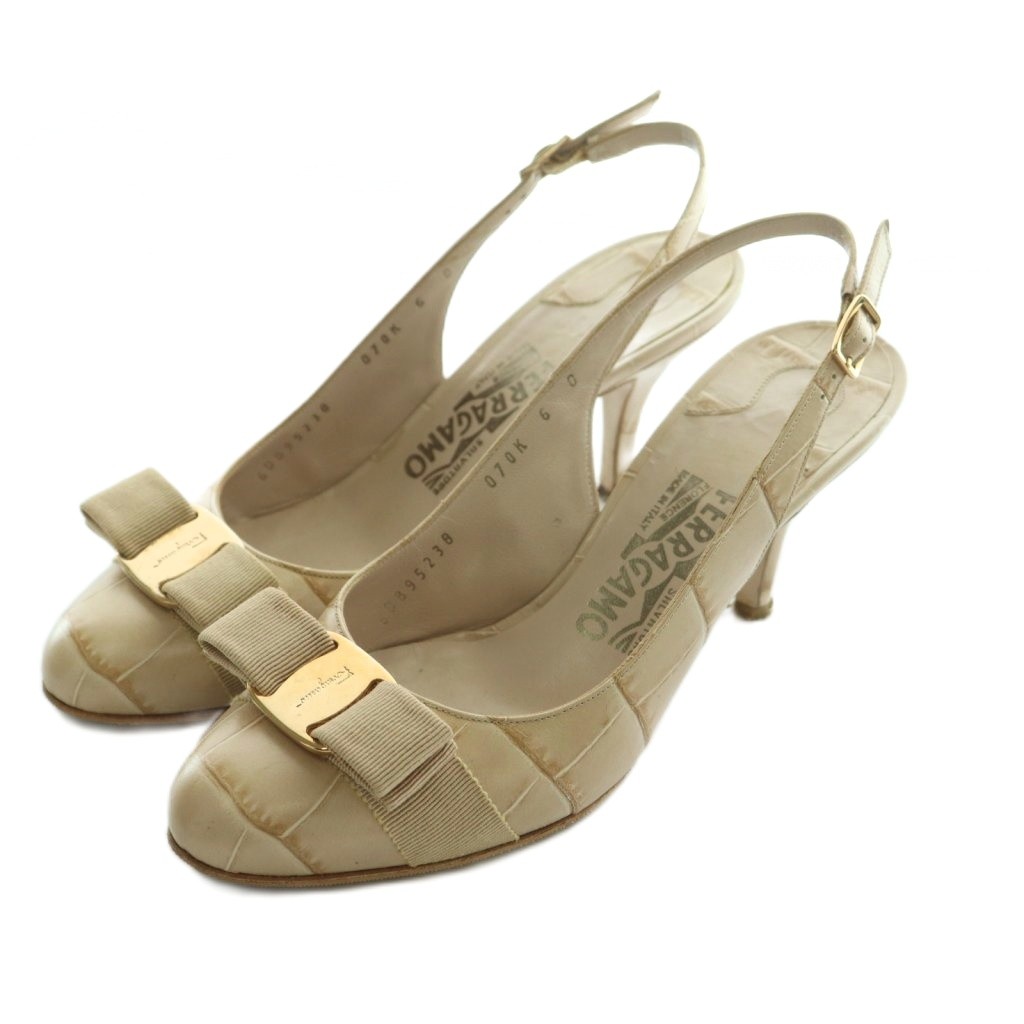 【中古】サルヴァトーレフェラガモ Salvatore Ferragamo パンプス ストラップ ヴァラリボン 6 23.5cm ベージュ /AQ ■OS ■GY18 レディース 【ベクトル 古着】 251205