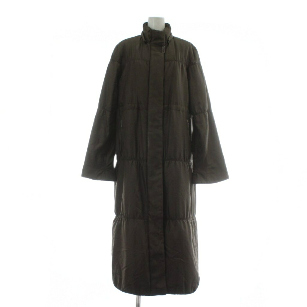 【中古】バルマン BALMAIN ダウンコート アウター 絹 シルク ロング ハイネック ジップアップ ロゴ M 茶色 ブラウン /XZ ■GY18 レディース 【ベクトル 古着】 251206