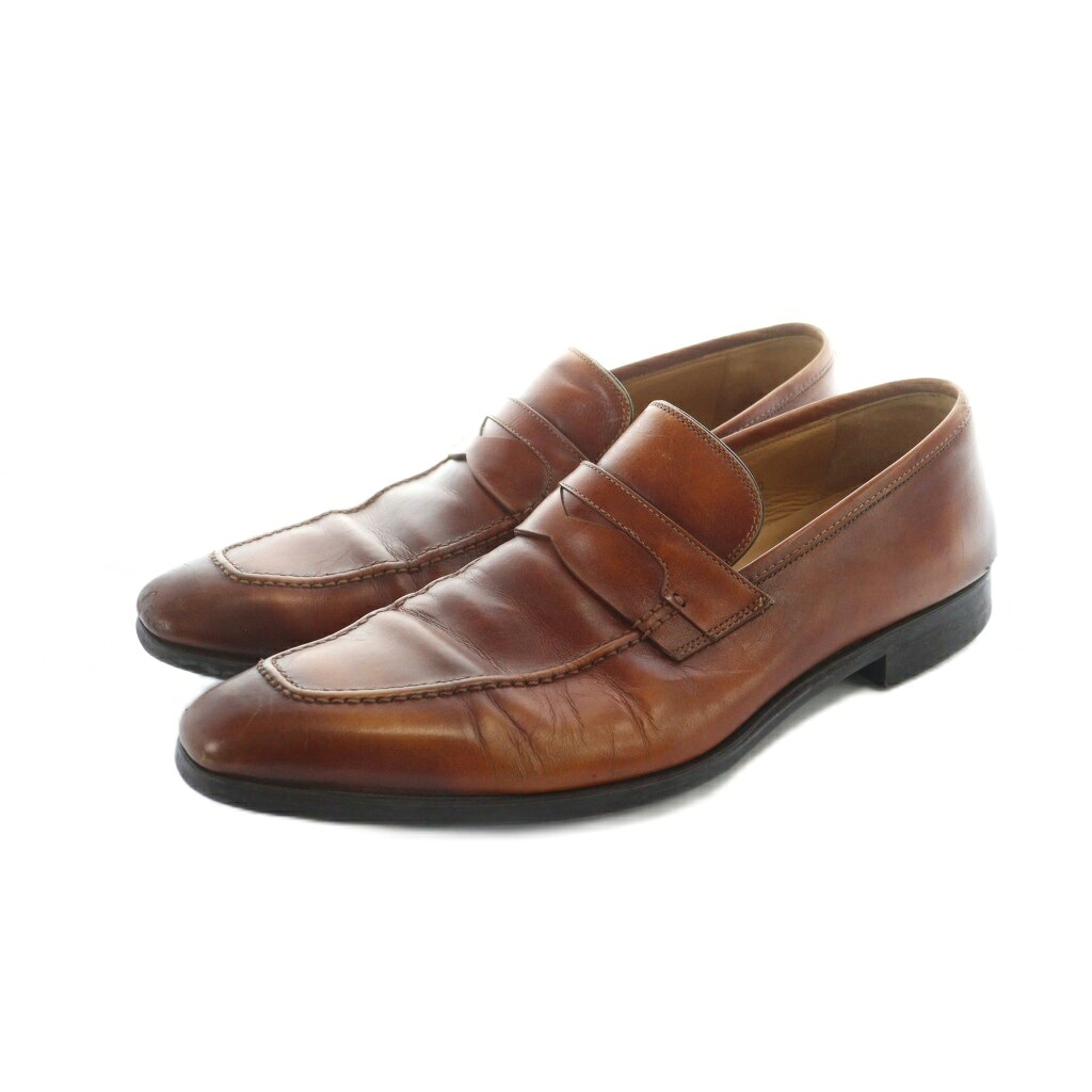 【中古】マグナーニ MAGNANNI 15376 ローファー 革靴 スクエアトゥ ロゴ レザー 40 25cm 茶 ブラウン ■GY18 /MQ メンズ 【ベクトル 古着】 251218