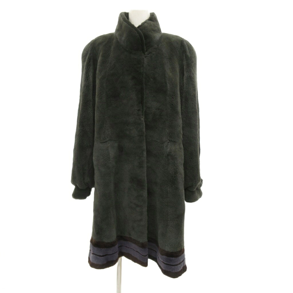 【中古】ギラロッシュ Guy Laroche ファーコート ミンク 毛皮 スタンドカラー ミドル ハーフ丈 F ダークグリーン ■GY18 /JS 【ベクトル 古着】 251226
