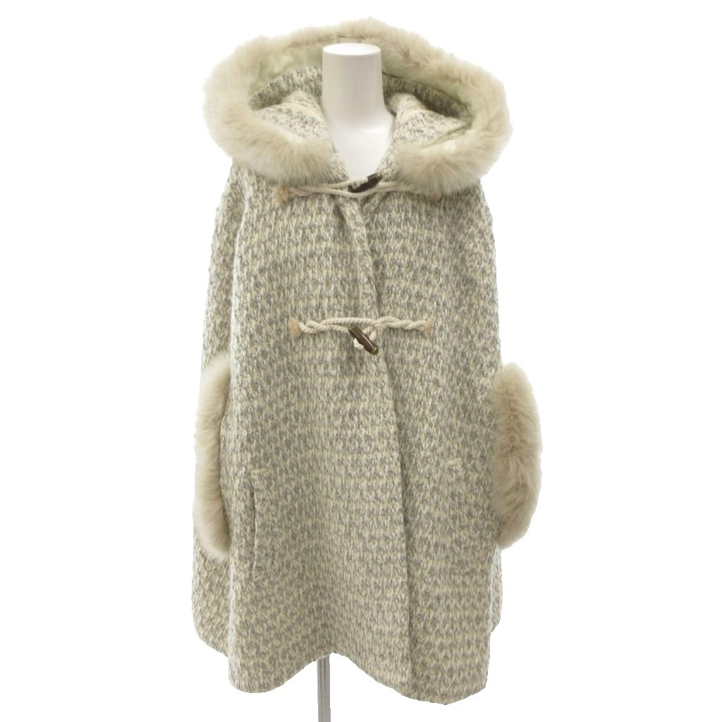 【中古】Grase class 18AW フォックスファー付ツィードポンチョ フード トグルボタン 36 白 ホワイト /FF ■GY19 レディース 【ベクトル 古着】 251227