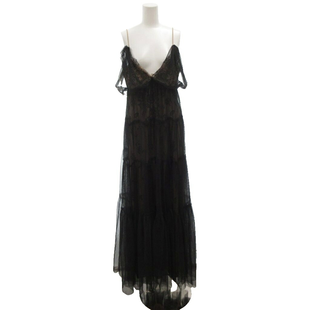 【中古】ビーシービージーマックスアズリア BCBGMAXAZRIA チュールドレス ワンピース ロング マキシ レース ノースリーブ 4 ブラック ベージュ /FF ■GY19 レディース 【ベクトル 古着】 251227