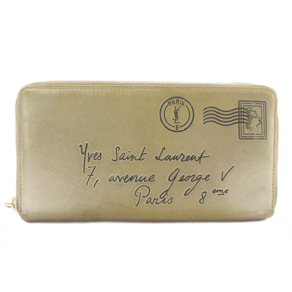 【中古】イヴサンローラン YVES SAINT LAURENT Yメール 長財布 レザー ラウンドファスナー ロゴ ゴールド色 /XZ ■OH ■GY11 レディース 【ベクトル 古着】 260106