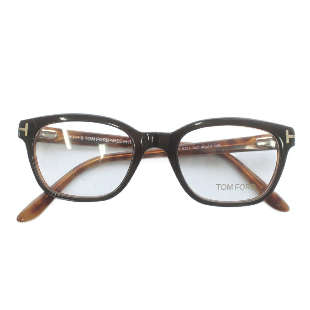 【中古】トムフォード TOM FORD 眼鏡 メガネ 度無し セルフレーム ウェリントン ロゴ 49□18-135 茶色 ブラウン TF5207 047 /XZ ■GY18 メンズ 【ベクトル 古着】 251229