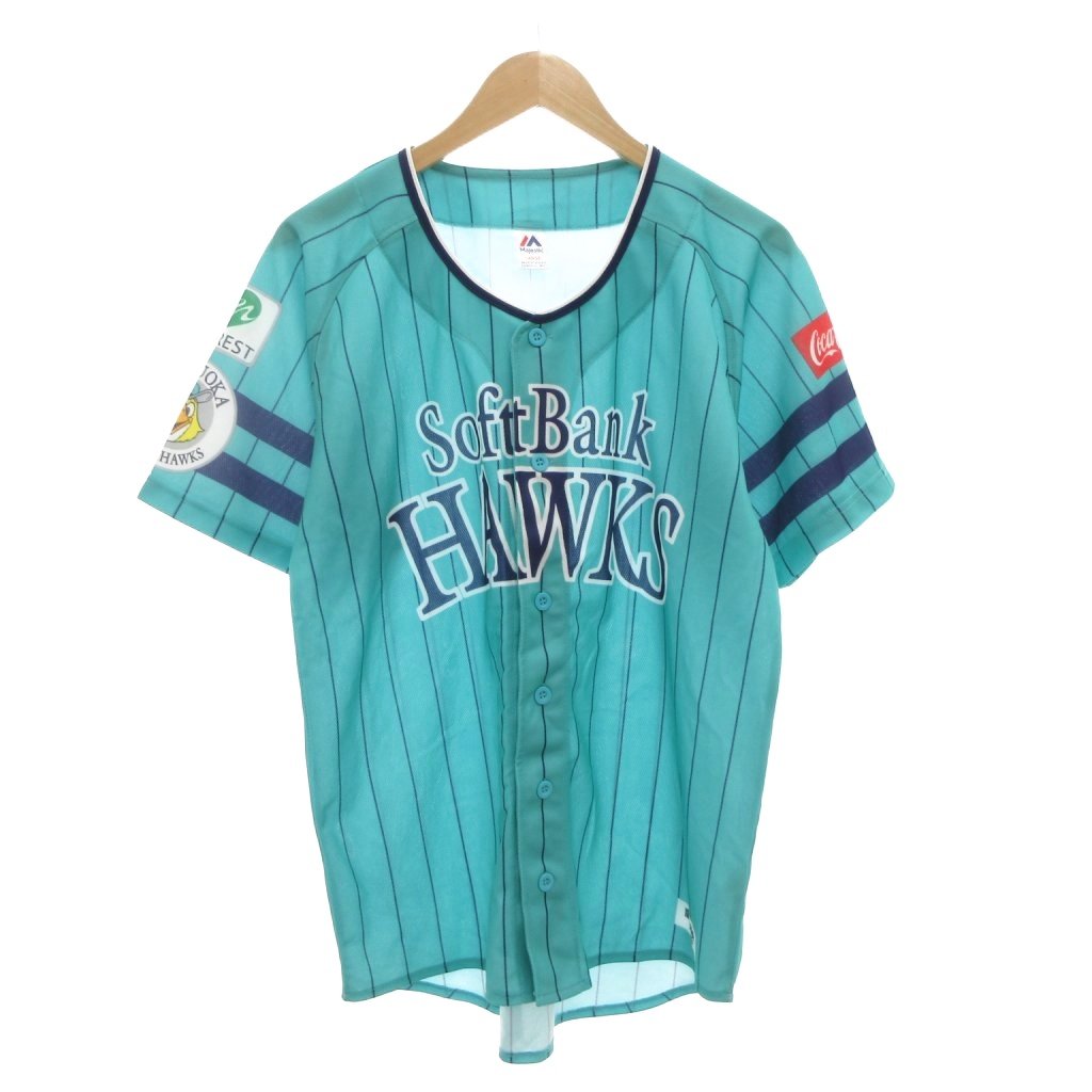 【中古】マジェスティック Majestic 福岡ソフトバンク ホークス鷹の祭典 2023 勝つぞー！ エメラルド ユニフォーム 野球 半袖 ロゴ 青 ブルー /AE ■GY18 メンズ 【ベクトル 古着】 260117