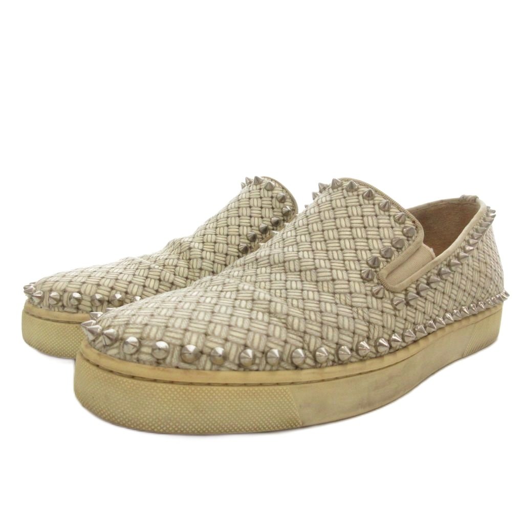 【中古】クリスチャンルブタン Christian louboutin PIK BOAT FLAT CALF TOLEDO/GROSGRAIN スリッポン シューズ スタッズ 41 ベージュ 1120144 /FF  【ベクター 古着】 260118