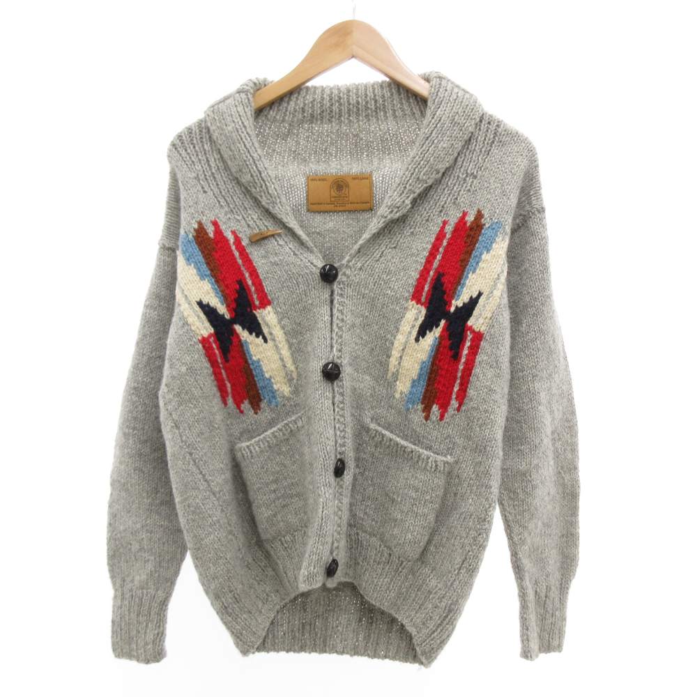 【中古】カナディアン セーター CANADIAN SWEATER カーディガン ショールカラー チマヨ柄 ネイティブ柄 ウール グレー /JS ■GY01 メンズ 【ベクトル 古着】 260121