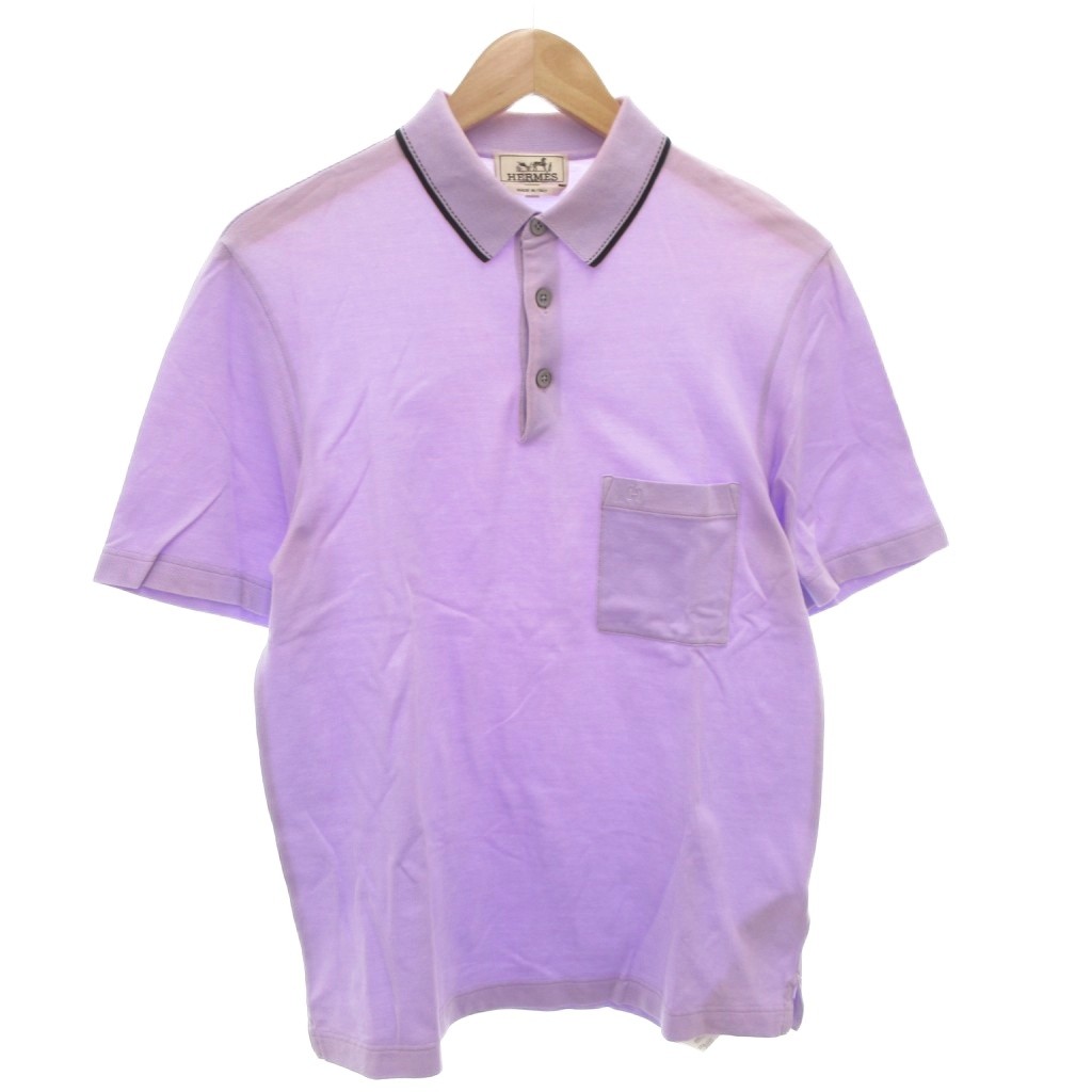 【中古】エルメス HERMES スポーツシャツ S 紫 パープル 半袖 Hロゴタイプ 鹿の子 /FF ■GY19 メンズ 【ベクター 古着】 260119