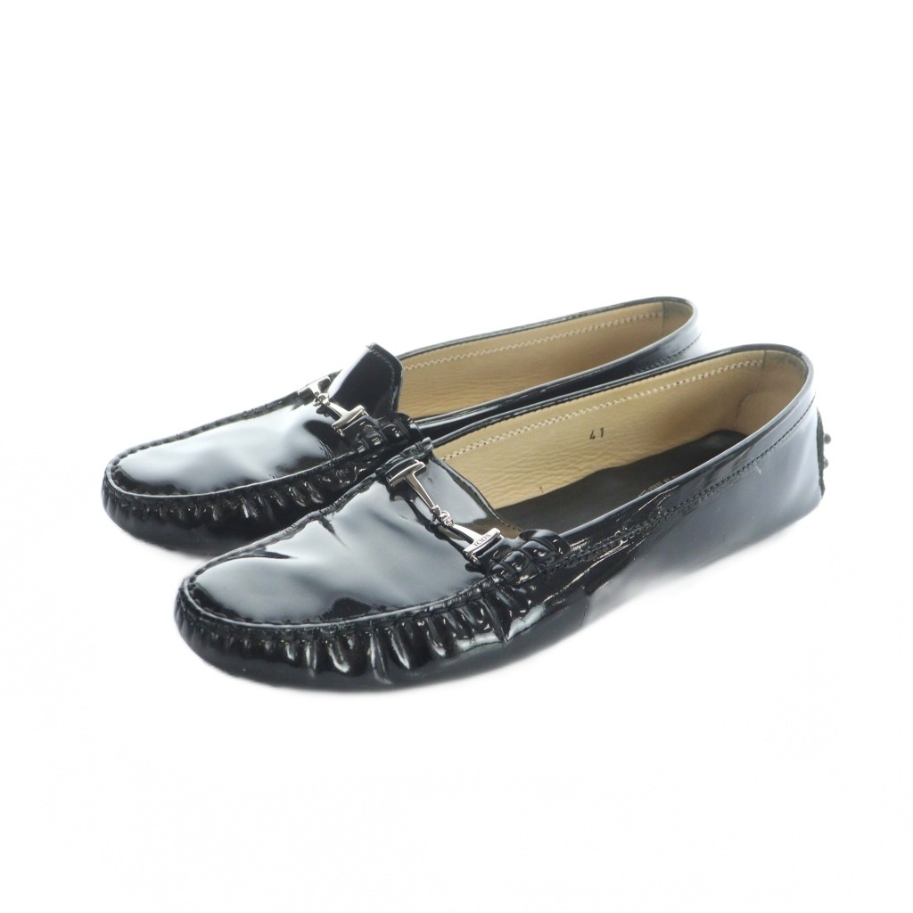 【中古】トッズ TOD'S ドライビングシューズ ローファー エナメル ビット ロゴ 41 26-27cm 黒 ブラック ■GY19 /MQ メンズ 【ベクトル 古着】 260125
