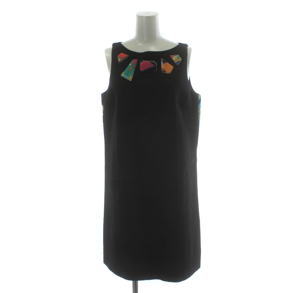 【中古】エミリオプッチ EMILIO PUCCI 衣装 ノースリーブ ビジュー 裏地プッチ柄 ひざ丈 黒 黒いこと /PP ■GY19 レディース 【ベクター 古着】 260122
