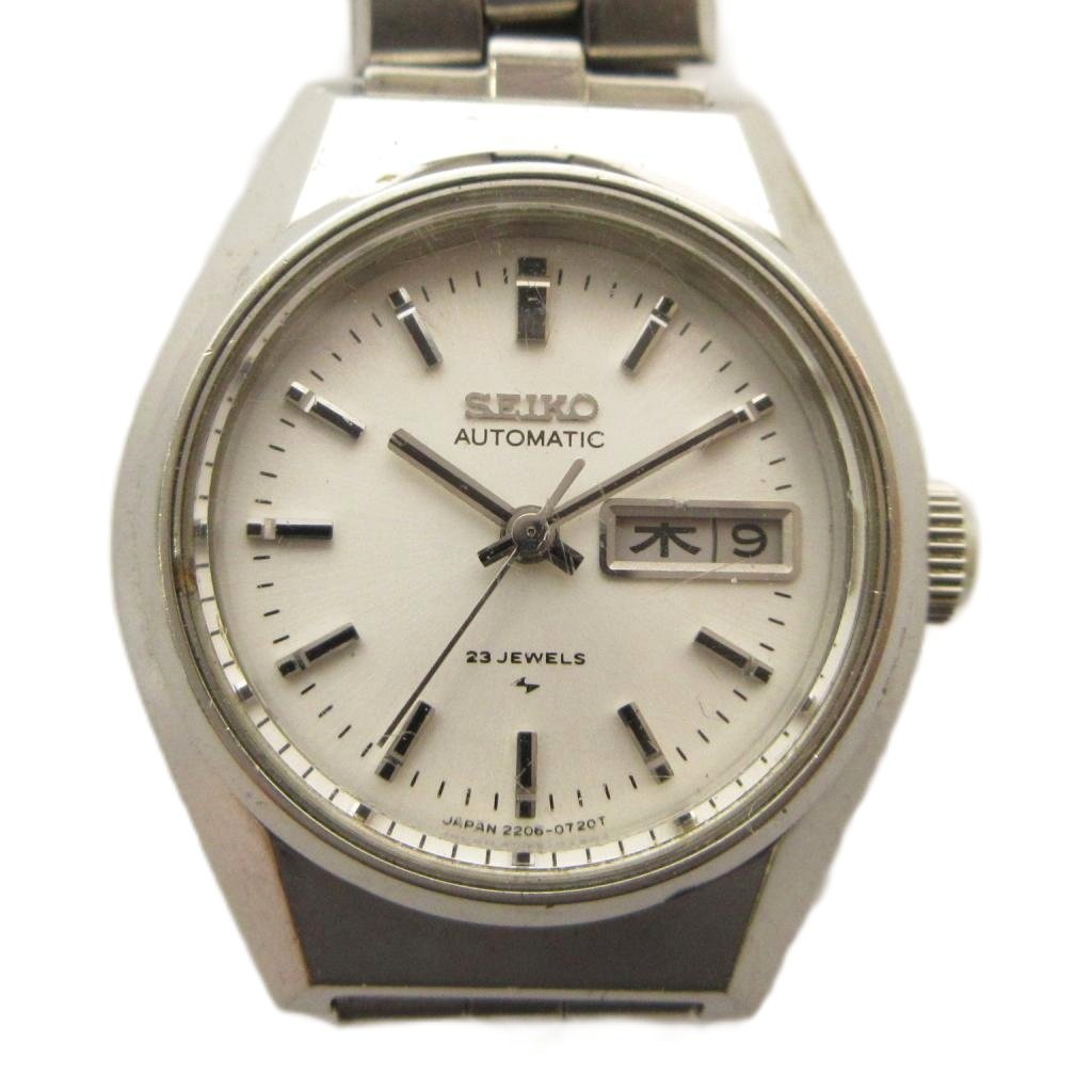 【中古】セイコー SEIKO ジャンク品 2206-0460 腕時計 ウォッチ クォーツ 白文字盤 カレンダー付き シルバー色 ■GY18 /MQ レディース 【ベクトル 古着】 260409
