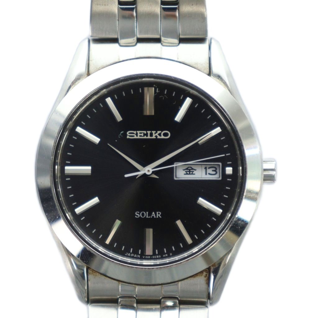 【中古】セイコー SEIKO V158-0AZ0 腕時計 ウォッチ クォーツ 黒文字盤 カレンダー付き デイト シルバー色 ■GY18 /MQ メンズ 【ベクトル 古着】 260117