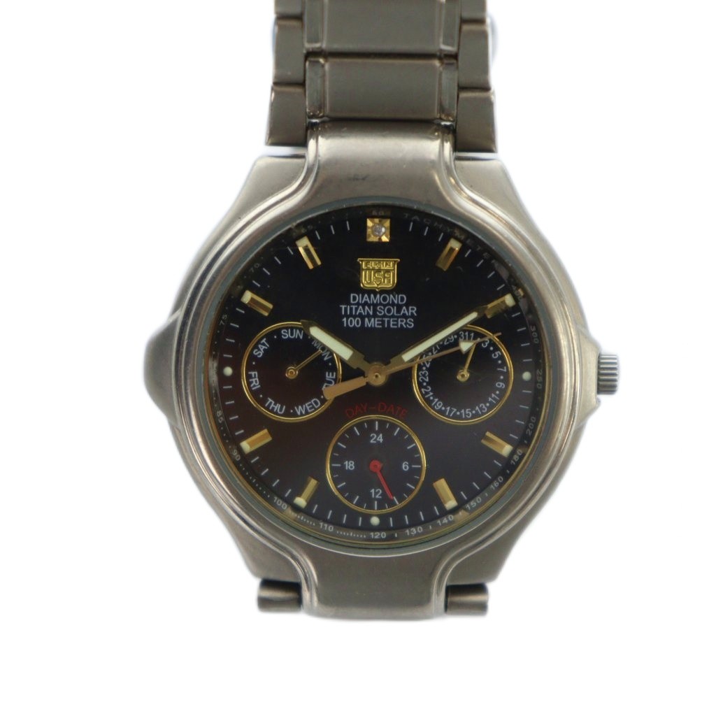 【中古】エルジン ELGIN FK-1195-C 腕時計 ウォッチ ソーラー 黒文字盤 カレンダー付き クロノグラフ シルバー色 ■GY11 /MQ メンズ 【ベクトル 古着】 260117