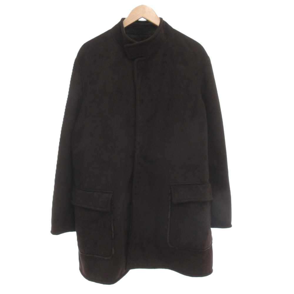 【中古】アルマーニ コレツィオーニ ARMANI COLLEZIONI フェイクスエード 厚地の外套 照明ランプ色つや 50 茶 赤銅色 ロング丈 ■GY18 /TZ メンズ 【ベクター 古着】 260122
