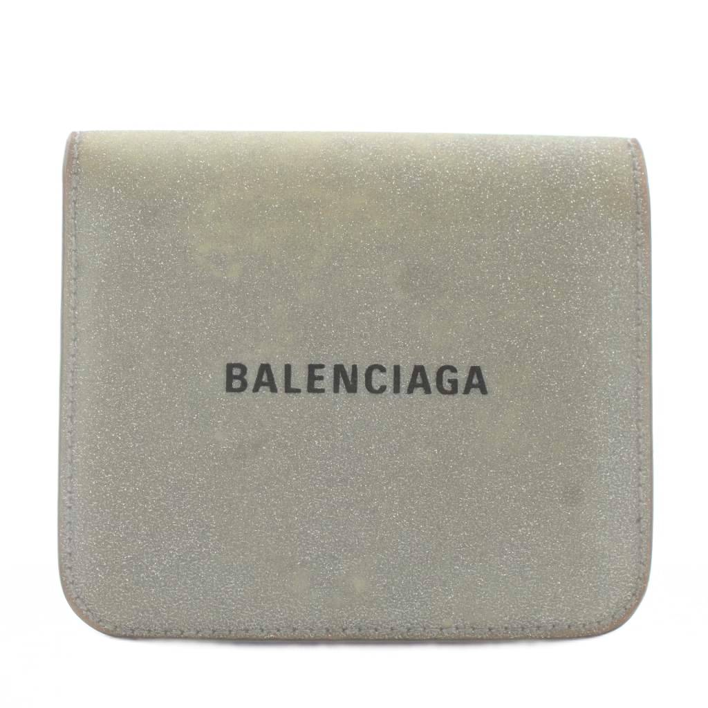 【中古】バレンシアガ BALENCIAGA 財布 二つ折り レザー グリッター ラメ ロゴ シルバー色 /XZ ■OH ■GY18 レディース 【ベクトル 古着】 260118