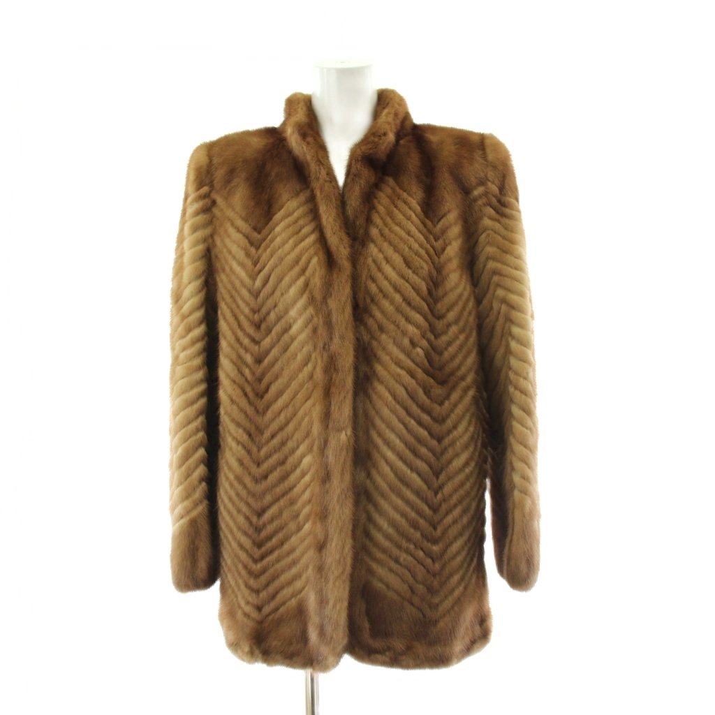 【中古】サガミンク SAGA MINK ファーコート ミンク 毛皮 9 銀サガ 茶 ブラウン ヘリンボーン柄 スタンドカラー ショート丈 /PP ■GY01 レディース 【ベクトル 古着】 260219