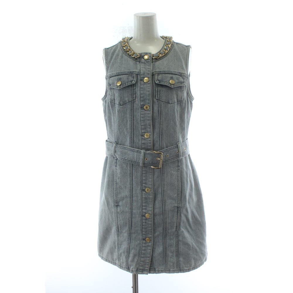 【中古】マイケル教科課程 MICHAEL KORS 24SS スリーブレスドレス ジーンズ衣装 ノースリーブ ひざ丈 金名取り草 チェーン店付き添い人 ひざ丈 ミニ 2/26 水色 ともし火青み /PP ■GY40 レディース 【ベクター 古着】 260122
