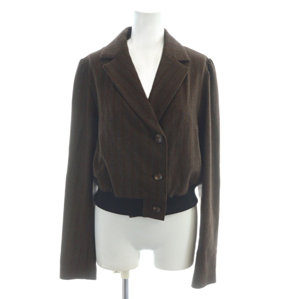 【中古】未使用品 ナウンレス NOUNLESS SHORT JACKET LIKE STRIPE TOP ショートジャケット ストライプ 2 M 茶 ブラウン 112320630090 /MW■GY99 レディース 【ベクトル 古着】 260207