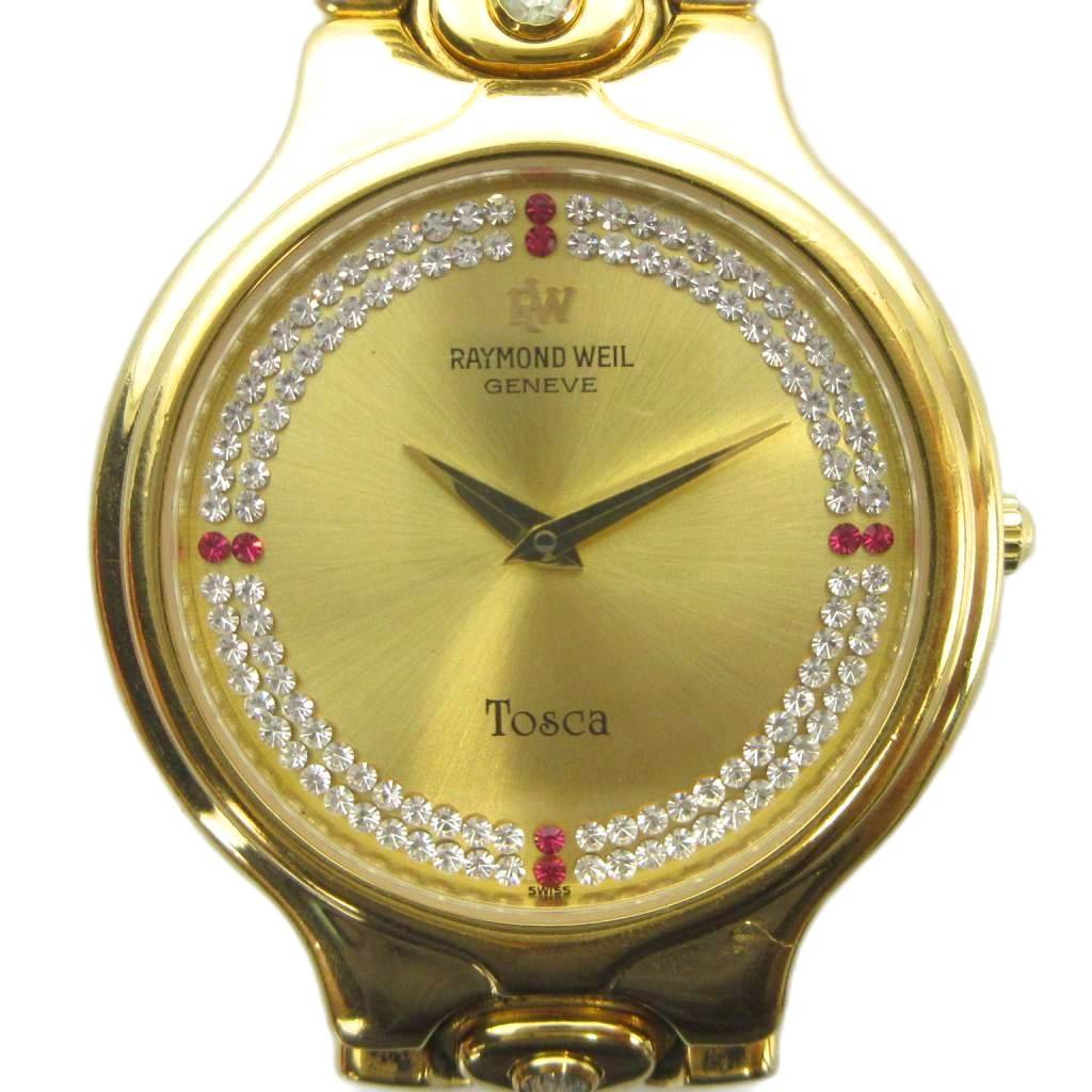 【中古】レイモンドウェイル RAYMOND WEIL Tosca トスカ 9141-2 腕時計 ウォッチ クォーツ ラインストーン ゴールドカラー 金色 金メッキ 18KGP 18K GOLD ELECTROPLATED■GY18 /MQ メンズ 【ベクトル 古着】 260410