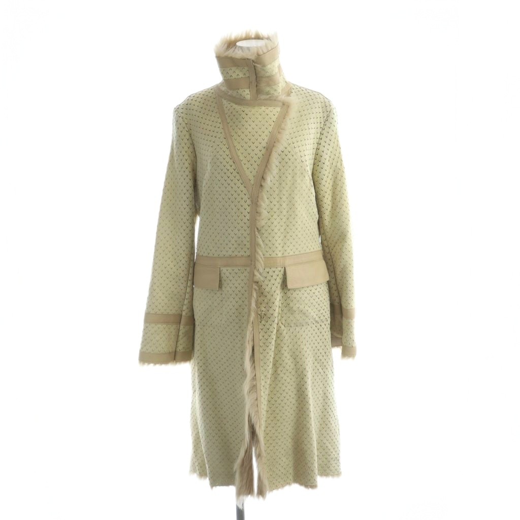 【中古】カールドノヒュー KARL DONOGHUE ムートン コート ラムスキン レザー 毛皮 ロング XS アイボリー ■GY18 /MQ レディース 【ベクトル 古着】 260131