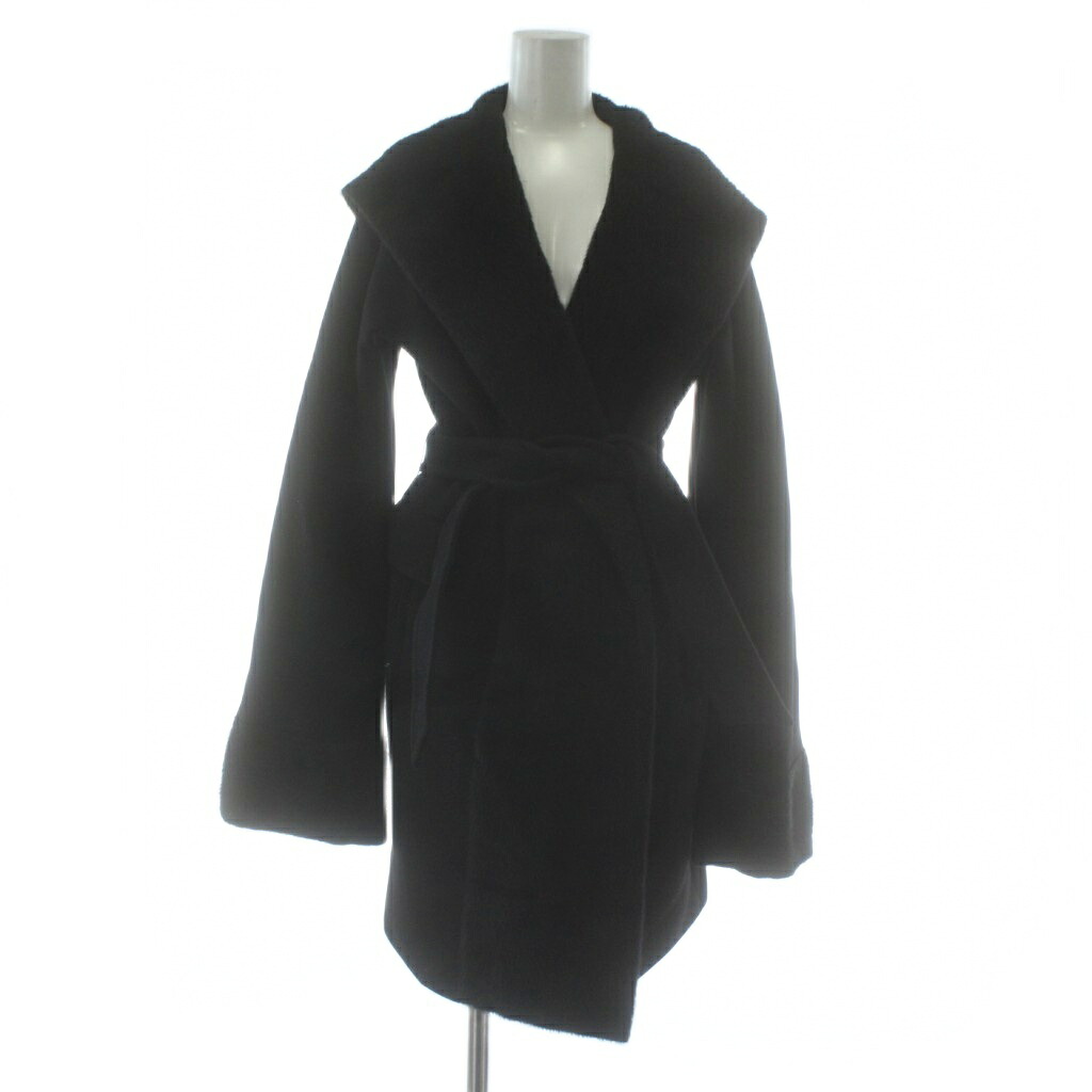 【中古】マックスマーラ MAX MARA 白タグ RIALTO リアルト フーデット コート ガウン ベルテッド アウター ウール カシミヤ アルパカ ミドル ベルト付き 40 黒 ブラック 10861513 /XZ ■GY17 レディース 【ベクトル 古着】 260130