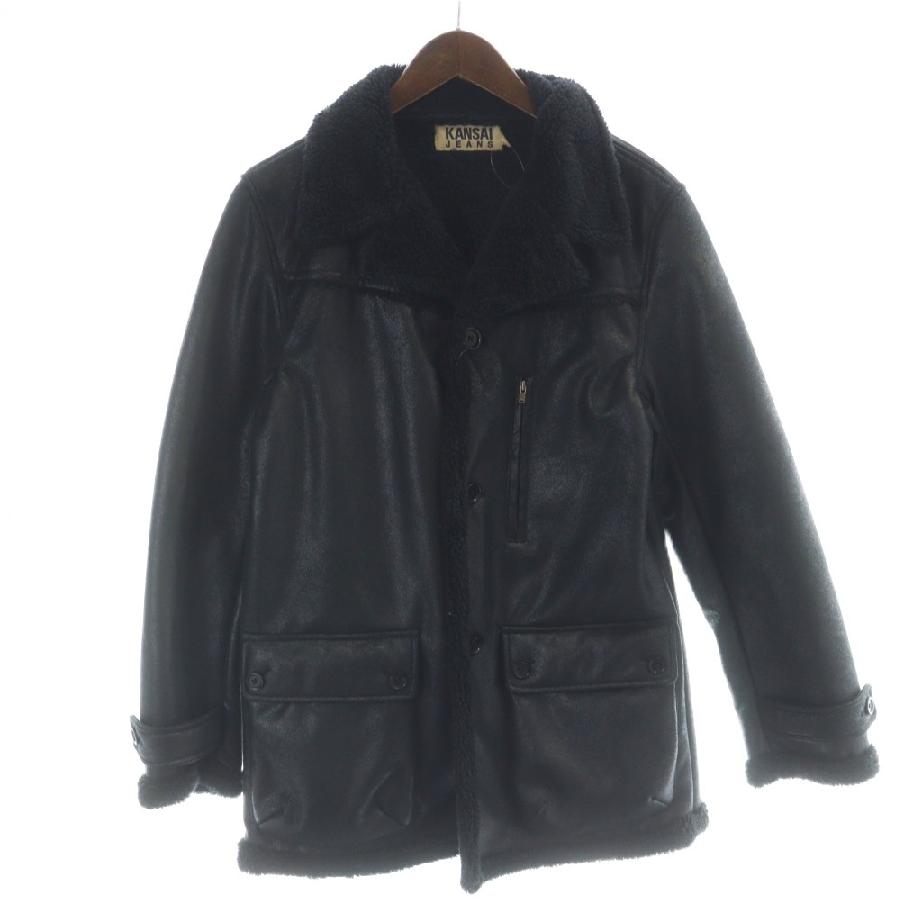 【中古】未使用品 カンサイジーンズ KANSAI JEANS フェイクムートンコート ミドル丈 タグ付き M 黒 NPF913 ブラック /MW ■GY44 メンズ 【ベクトル 古着】 260214