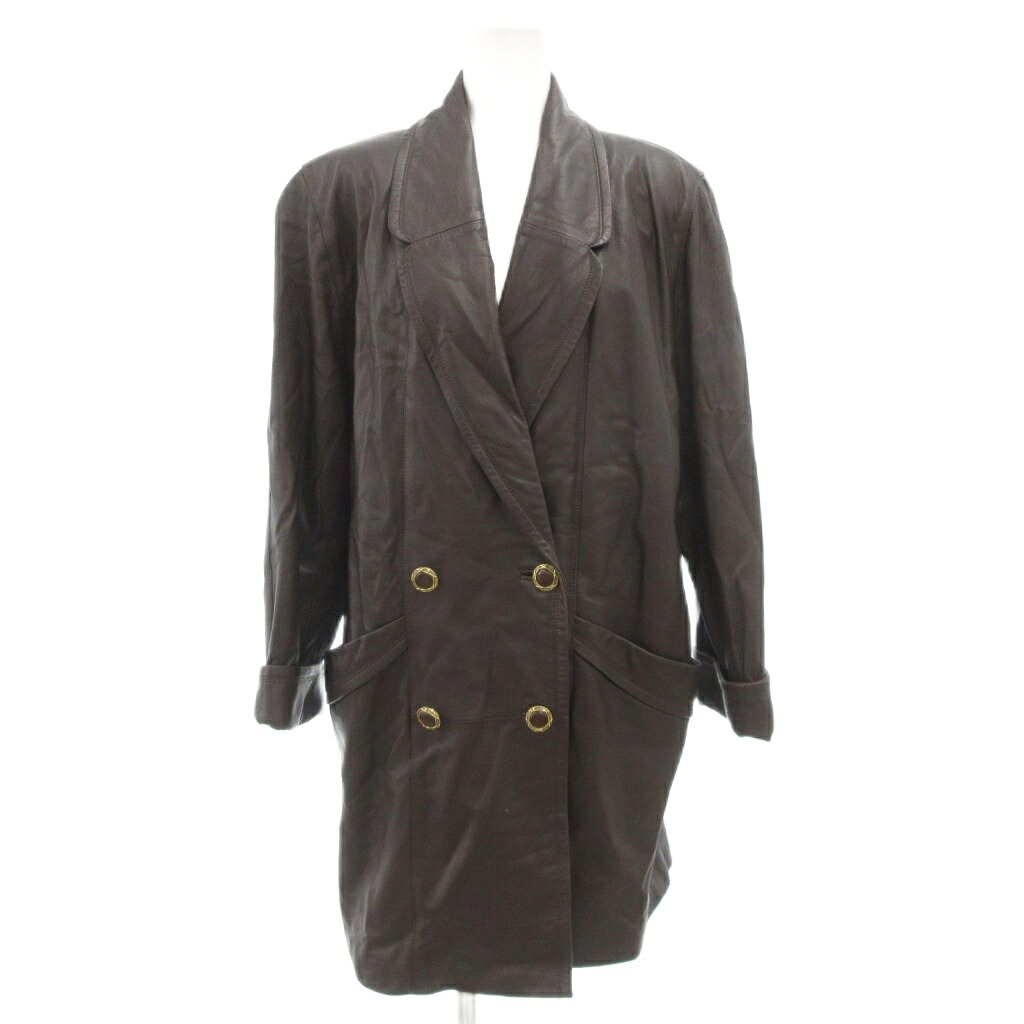 【中古】PIERRE BALMAIN ヴィンテージ ラムレザー コート ダブルブレスト 金ボタン 茶 ブラウン /UO ■GY44 レディース 【ベクトル 古着】 260205｜ブランド古着の買取販売ベクトル