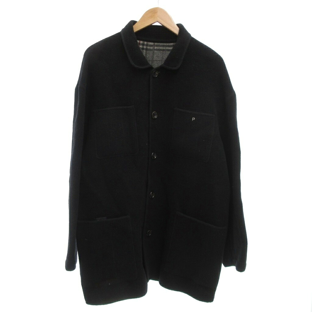 【中古】パパス Papas ヴィンテージ コート ウールブレンド オーバーサイズ 裏地チェック柄 L 黒 ブラック /UO ■GY44 メンズ 【ベクトル 古着】 260205 13,182円