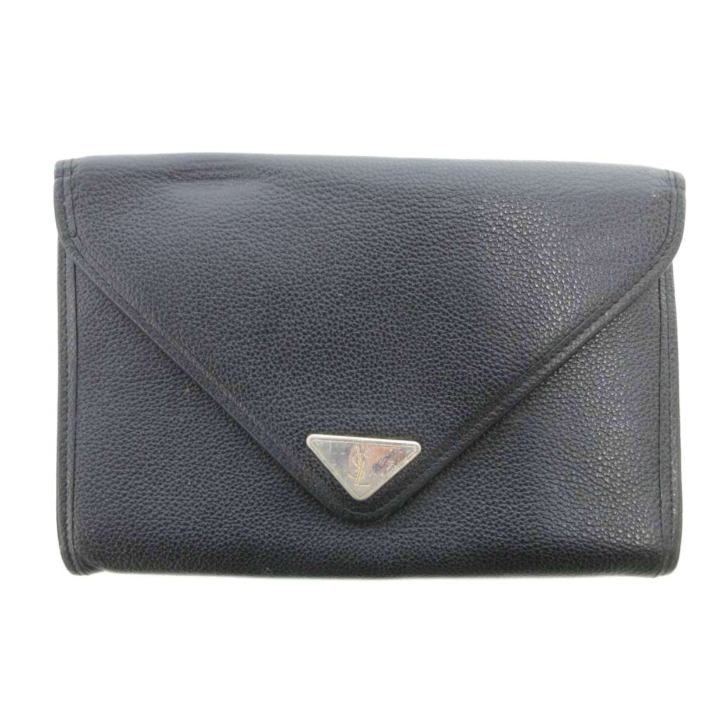 【中古】イヴサンローラン YVES SAINT LAURENT ヴィンテージ クラッチバッグ レザー カサンドラ ロゴプレート 黒 ブラック /UO ■GY18 メンズ レディース 【ベクトル 古着】 260211