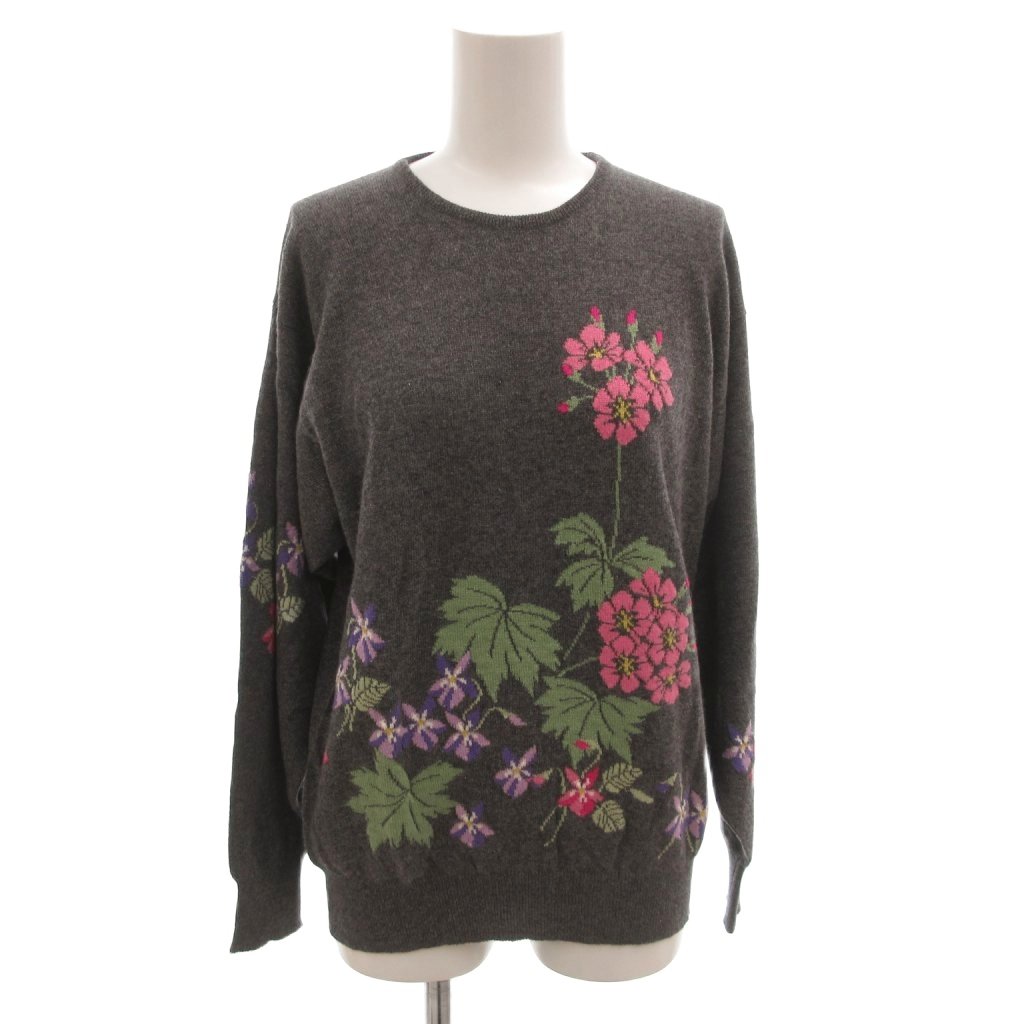 【中古】バランタイン BALLANTYNE ニット セーター カシミヤ 花柄 長袖 スコットランドランド製 38 グレー /FF ■GY18 レディース 【ベクトル 古着】 260208