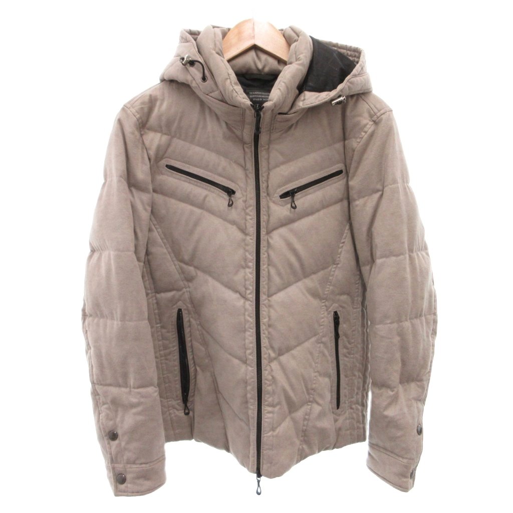 【中古】ニコルクラブフォーメン NICOLE CLUB FOR MEN ダウンジャケット ブルゾン フード 中綿 46 ベージュ /FF ■GY18 メンズ 【ベクトル 古着】 260219