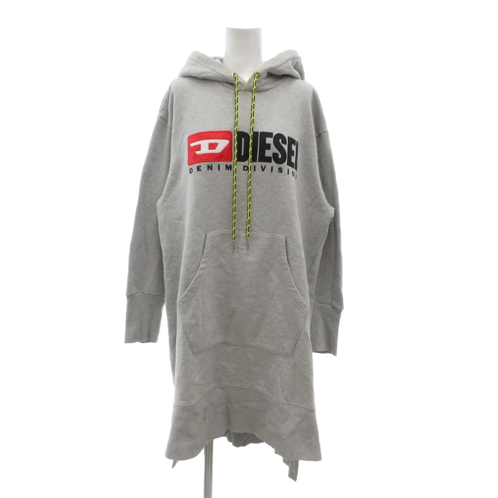 【中古】ディーゼル DIESEL スウェットワンピース パーカー フーディー S ロゴタイプ刷り上げる カンガルー衣嚢 長袖 薄墨色 /NU ■GY18 レディース 【ベクター 古着】 260219