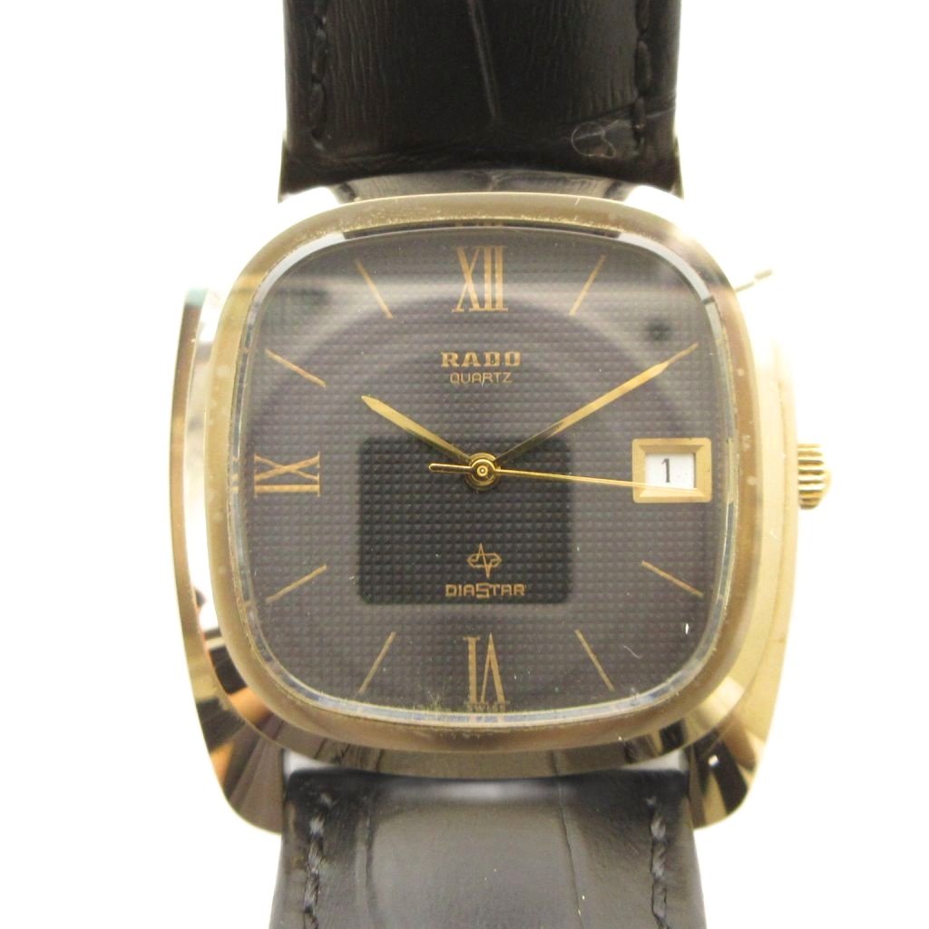 【中古】ラドー RADO DIATSTAR ダイヤスター 732.9005.3 腕時計 ウォッチ クォーツ レザーベルト カレンダー付き デイト 黒文字盤 ゴールドカラー 金色 ■GY18 /MQ メンズ 【ベクトル 古着】 260410