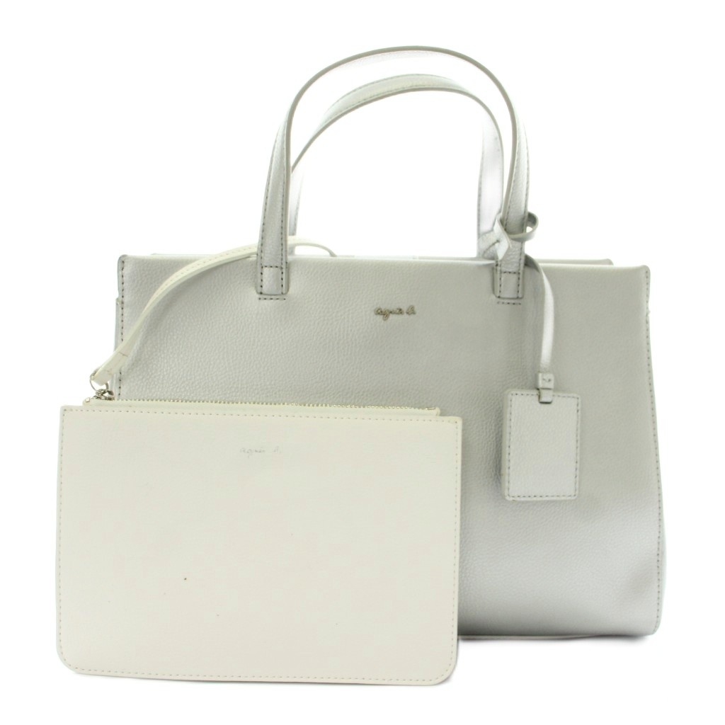 【中古】アニエスベー agnes b. ハンドバッグ ショルダー 2WAY レザー ロゴ シルバー色 /XZ ■GY18 レディース 【ベクトル 古着】 260207
