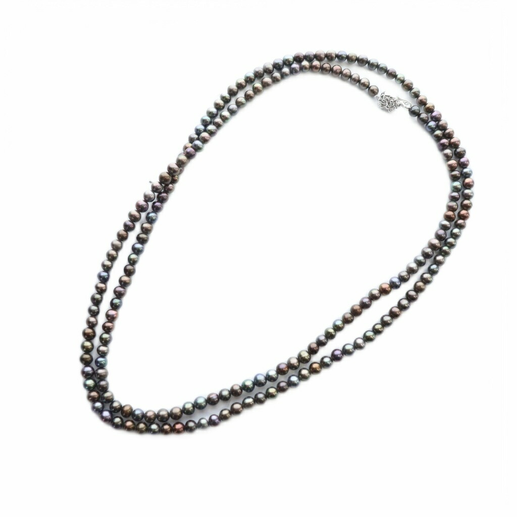 【中古】黒真珠 パール ネックレス ロング 2連 8mm珠 アクセサリー SV925 シルバー金具 マルチカラー ■GY18 /MQ レディース 【ベクトル 古着】 260211