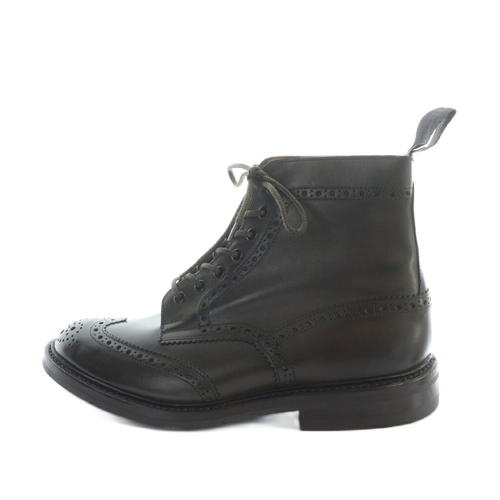 【中古】トリッカーズ TRICKER'S カントリーブーツ ショート レザー ロゴ ウィングチップ 9 27.5cm 茶 ブラウン ■GY18 /MQ メンズ 【ベクトル 古着】 260206