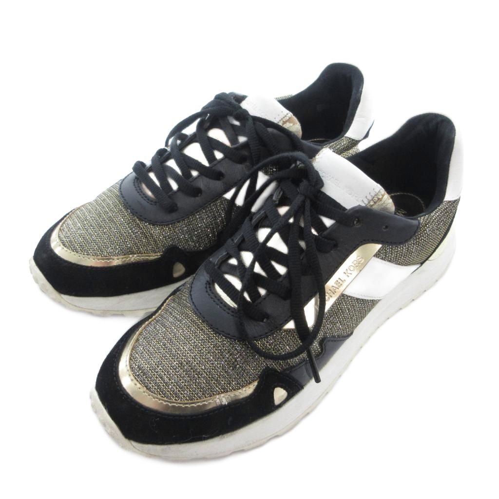 【中古】マイケルマイケルコース Michael michael kors スニーカー 靴 シューズ 6M ロゴ ラメ 切替デザイン スエード ゴールドカラー 黒 ブラック /NU ■GY11 レディース 【ベクトル 古着】 260227