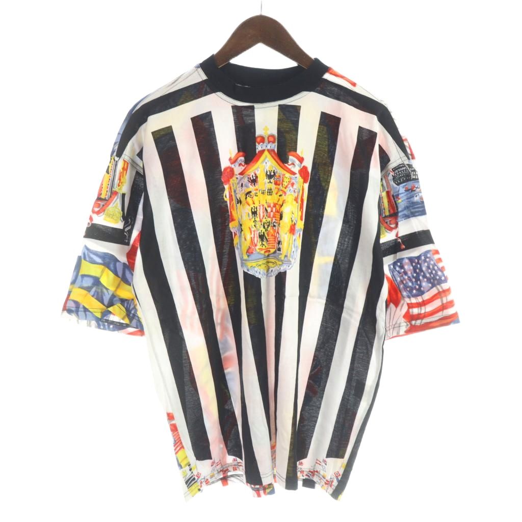 【中古】ヴェルサーチジーンズ VERSACE JEANS COUTURE プルオーバー 半袖 シュヴァルツブルク＝ルードルシュタット侯国象徴 総柄 L 黒 黒いこと 白 白いこと /MW ■GY18 メンズ 【ベクター 古着】 260227