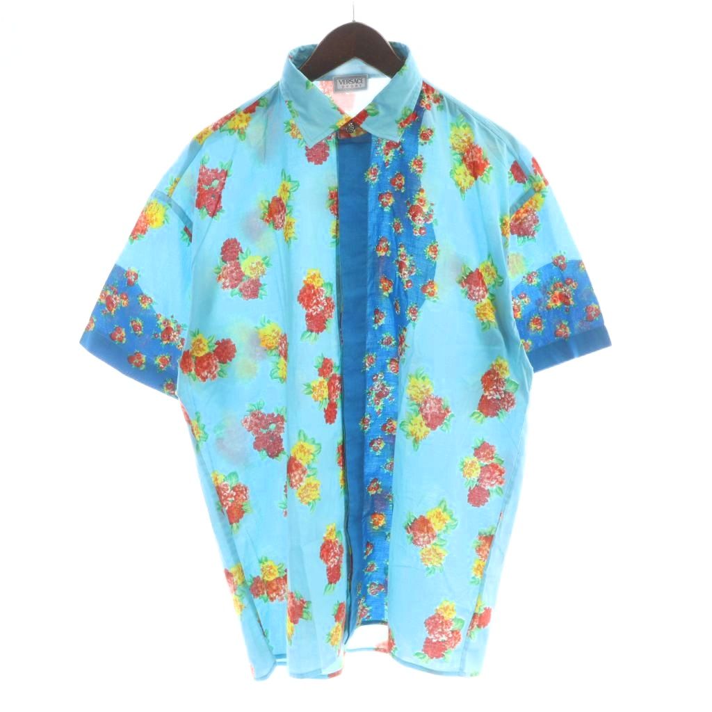 【中古】ヴェルサーチ ヴェルサーチェ VERSACE VERSACE SPORT イタリア製 カジュアルシャツ 半袖 ボタニカル柄 総柄 50 青 ブルー /MW ■GY18 メンズ 【ベクトル 古着】 260214|ブランド古着の買取販売ベクトル